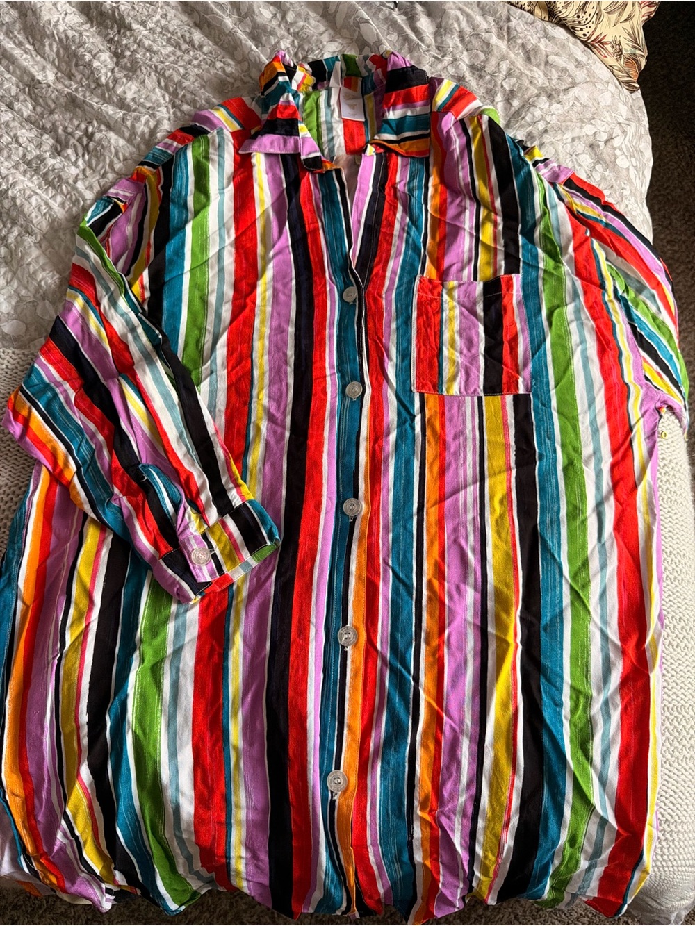 Anne Cole Vibrant Multicolor Striped Button-Down Swim Coverup